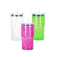 Nouveautés : Gobelets en PS acrylique sans BPA, type boule à neige, 17 oz, à double paroi, transparents, pré-perforés avec couvercles coulissants pour loisirs créatifs