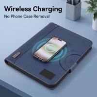 Carnet A4 personnalisé rechargeable avec batterie 8000 mAh, chargement sans fil, ports multi-connecteurs, organiseur en cuir PU