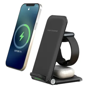 3 In 1 Portable Wireless Charger Dock 15W Fast Charging Desktop Foldable Phone Stand Holder Wireless Charger for iPhone Android