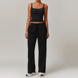 Traje deportivo informal Chaleco + Pantalones de chándal Dos piezas Mujer Cintura baja <span class=keywords><strong>Tirantes</strong></span> de pierna ancha Correr Fitness Traje cómodo - Product Image 5
