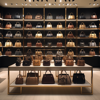 Support de présentation de sac à main en bois et en métal personnalisé, support de présentation de sac à main réglable en hauteur pour magasin de centre commercial