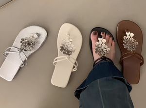 Nuovi Arrivi: Sandali da <span class=keywords><strong>Donna</strong></span> con Anello per Dito e Paillettes, Stile Coreano, Tacco Piatto in PU, Supporto OEM, Leggeri, per Vacanze, Spiaggia e Uso Quotidiano - Product Image 6