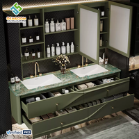 Ensemble de meubles de salle de bain muraux modernes en bois massif OEM avec évier, miroir, robinet et drain en cuivre, garantie 5 ans+, pour hôpital et chambre à coucher