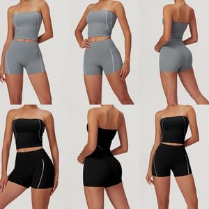 Conjunto Deportivo de 2 Piezas para Mujer, Top Deportivo y Pantalones Cortos de Nailon Elástico Azul Cielo, Ropa Deportiva para Mujer para el Gimnasio - Product Image 2