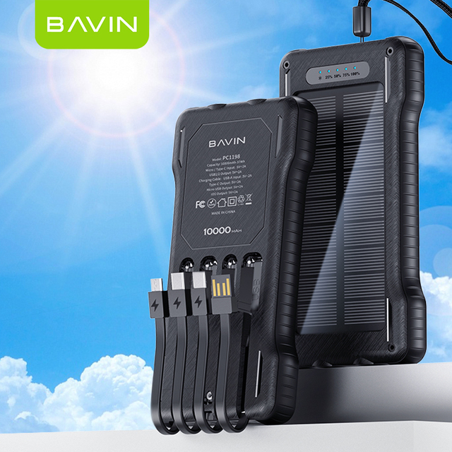 BAVIN Portable Outdoor Powerbank PC1198 5 Output Wholesale Fast Charging10000mah 22.5w LED Light Panels Solar Charger Power Bank