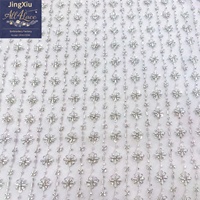 Tissu en tulle brodé de fleurs en cristal et perles blanches argentées pour Abaya, Kaftan et Robe de Soirée de Dubaï