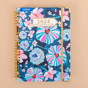 Benutzer definierte Notizbücher 2024 Gebundene Ausgabe Spirale Monatliche wöchentliche Schul briefpapier Agenda Notizbuch planer
