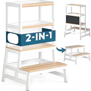 Fabbricazione professionale Custom Home Kid pieghevole Aiuti in cucina 2 in 1 passo sgabello per l'apprendimento di quattro passi in legno per bambini sgabello - Product Image 2