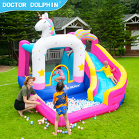 Château gonflable personnalisé en usine Doctor Dolphin Unicorn avec toboggan aquatique sec et trampoline gonflable amusant