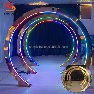 Arco de entrada redondo de acero inoxidable dorado personalizado SMOOTH con luces LED RGB para decoración de eventos de boda - Product Image 2
