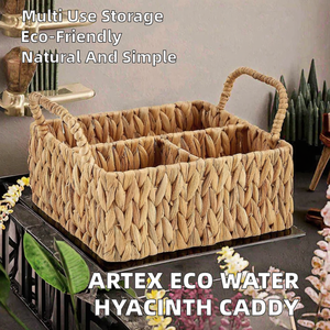 Artex Dong Thap Eco-Friendly Water Hyacinth <b>Rectangular</b> <b>Storage</b> Caddy 3 Compartments Handles (Multifunction Design) Home Decor - Product Image 2