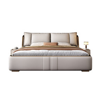 Lit de mariage double italien de luxe de 1.8m Design simple et minimal moderne en cuir souple véritable pour la chambre principale