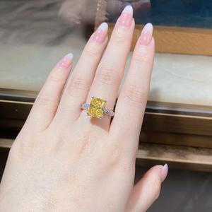 Anillo de Boda Clásico de Plata de Ley 925 con Circonita Cúbica Amarilla de Corte Brillante, Piedra Amarilla Grande, Diseño de Lujo, Chapado en Rodio - Product Image 5