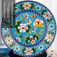 Cadeaux d'outre-mer spéciaux, artisanat de luxe de l'ancienne Pekine, assiette en cloisonné incrustée de filigrane doré, ornements de pivoine, entièrement faits à la main
