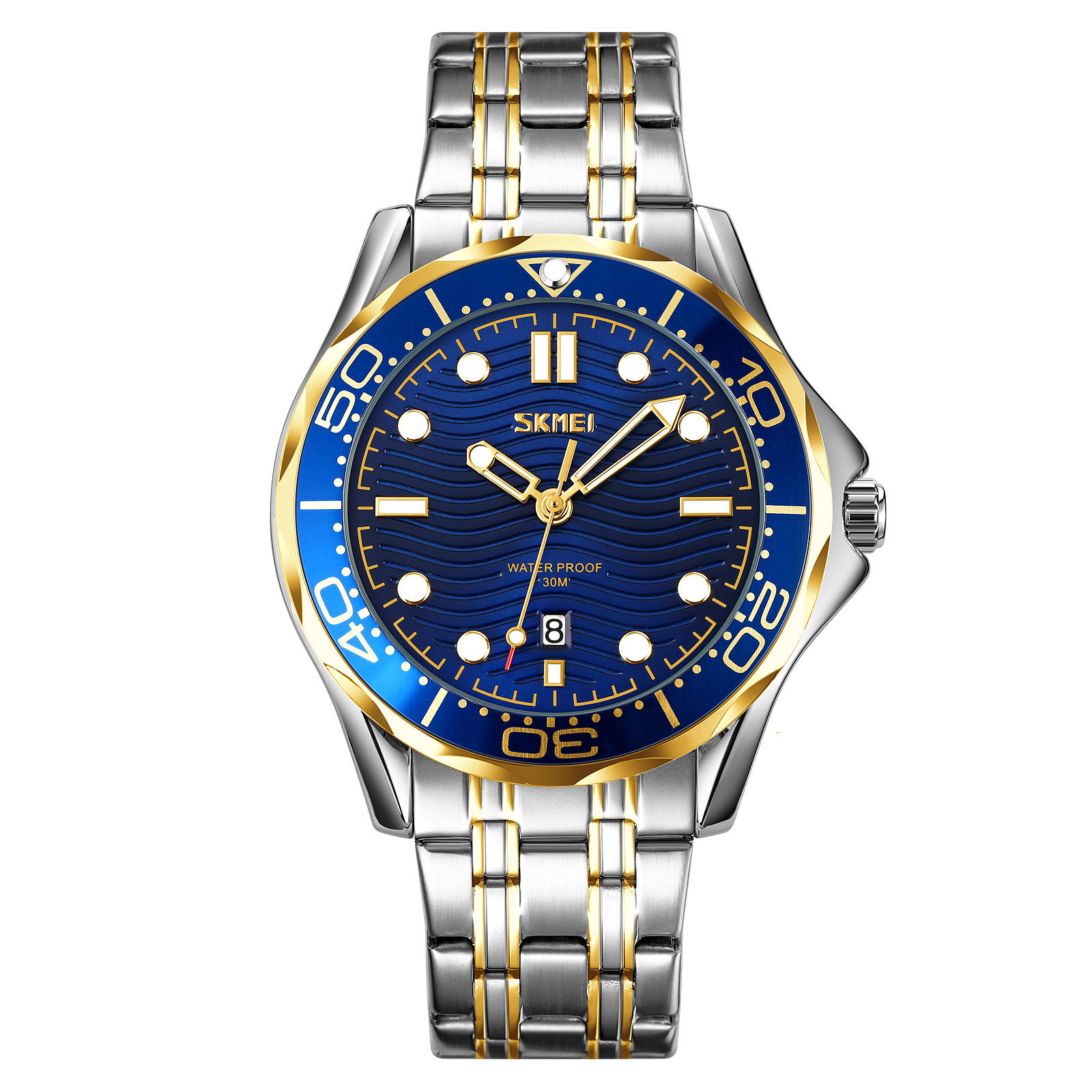 silver/gold-blue-steel strap