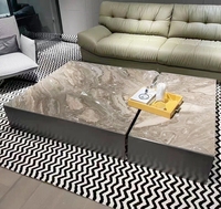 Table basse modulaire de luxe moderne et mobile pour salon, table d'appoint rectangulaire en pierre frittée/acier inoxydable, noire