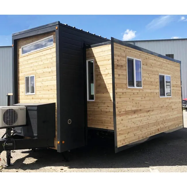 China Mobile Shipping Container Homes Wooden Movable Prefabricated Green Modular Wheels Tiny Trailer House