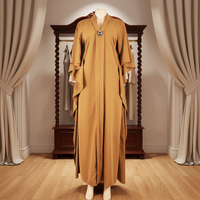 Abaya Muslimah Wanita Ukuran Besar Anti-Statis Bahan Bernapas Model Sopan Panjang Mata Kaki dengan Ruffle dan Belahan, Kimono Abaya Dubai Hingga Ukuran 5XL