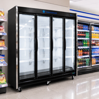 Réfrigérateur vertical commercial à 4 portes pour boissons, avec unité de condensation à distance, dessus plat et refroidissement par ventilateur