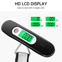 Balance numérique portable J&R 50 kg rouge et bleue avec écran LCD rétroéclairé, fonction de mise en veille automatique et maintien automatique pour bagages