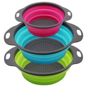 Passoires pliables avec base auto-drainante pour le bord de l'évier, passoires à aliments (petites/moyennes/grandes), conception empilable pour un rangement facile - Product Image 1