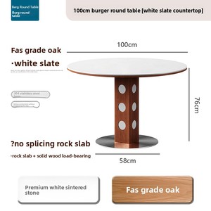 Table à manger ronde vintage en bois avec pieds en métal rétro, design nordique Bauhaus, plateau en ardoise multifonctionnel pour petits espaces, vente en gros - Product Image 6