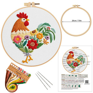 Nuevo Kit de <span class=keywords><strong>Bordado</strong></span> de <span class=keywords><strong>Punto</strong></span> de <span class=keywords><strong>Cruz</strong></span> Hecho a Mano para Navidad/Año Nuevo con Tema de Gallo y Flores, Material de Tela de Algodón - Product Image 5
