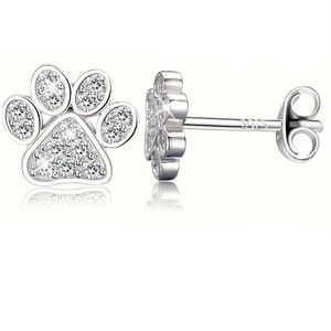 Серьги-гвоздики с родиевым покрытием в виде лапок кошек и собак, с блестящими цирконами, унисекс, экологически чистые, подарок для любителей животных, для выпускного вечера - Product Image 1