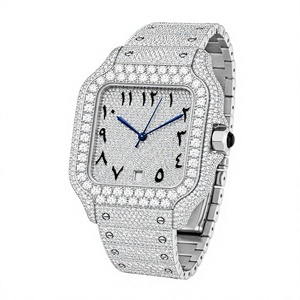 Reloj Cuadrado de Lujo con Incrustaciones de Moissanita, Esfera con Números Arábigos, Acero Inoxidable, Cuarzo, Unisex - Product Image 3