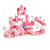 Parc Princesse : Circuit Électrique Magnétique 119 Pièces, Jouet de Construction en Tuiles Magnétiques Château Rose, Jouets de Voiture Électrique sur Rail