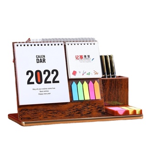 Lịch để bàn gỗ tự làm phổ biến, có đồng hồ, chất liệu giấy, dùng cho văn phòng và trang trí nhà cửa - Product Image 1