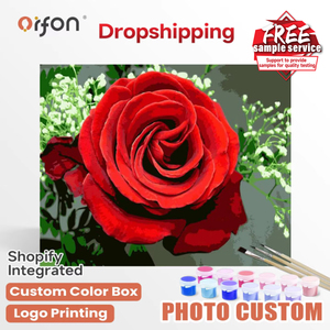Orfon LY500, pintura al óleo DIY creativa moderna, Rosa Floral lienzo de lino, números de Color decorativos, venta al por mayor, pintura al óleo enmarcada - Product Image 1