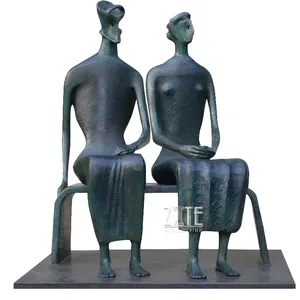 Life size abstract exterior figure statue bronze metal sitting man and woman sculpture