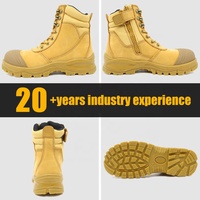 Bottes de sécurité pour hommes de haute qualité, anti-écrasement, embout en fibre de verre, anti-perforation, cuir nubuck, semelle en caoutchouc PU antidérapante avec fermeture éclair