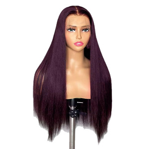 Wig Wine Red European & American Ladies Long Straight Hair Front Lace Chemical Fiber 13*4*1 T Headgear S-S007 Hunan