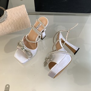 Sandales à talons hauts pour femmes, style défilé, avec bride de cheville en strass, nœud en cristal, bout ouvert, plateforme épaisse, pour soirée et bal 2023 - Product Image 5
