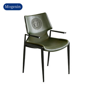 Fauteuil de salle à manger moderne en cuir avec revêtement vert olive et pieds en métal pour bureau à domicile et bar à domicile - Product Image 6