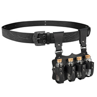 Ceinture porte-potions rétro en cuir PU style Viking nordique médiéval WJF55 pour quatre bouteilles, idéale pour cosplay et fêtes d'Halloween