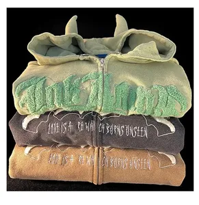 Custom con il tuo Logo felpa con cappuccio Full Zip con cappuccio da uomo in bianco in stile MOQ con cappuccio - Product Image 4