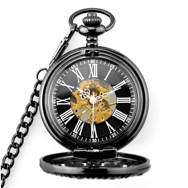 빈티지 Steampunk 핸드 와인딩 망 비즈니스 해골 기계 Fob 포켓 시계