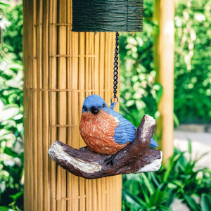 Statue artisanale en résine personnalisée, motif petit oiseau bleu mignon, peinte à la main, pour décoration extérieure de jardin - Product Image 3