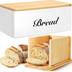 Caja de pan de bambú con tapa de madera, contenedor de almacenamiento de metal blanco para pan, estilo europeo, diseño duradero - Product Image 1