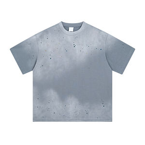 Unisex logotipo personalizado moda suelta lavado ácido 100% algodón Casual transpirable cuello redondo de gran tamaño Vintage camisetas - Product Image 1