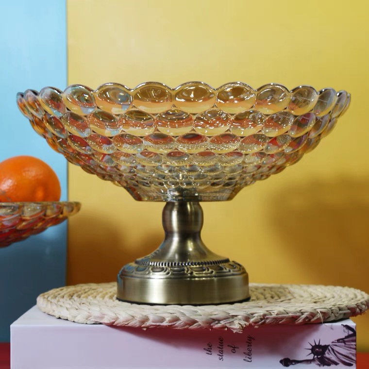 ガラスボウルひまわりフルーツクリスタルボウル刻印ボヘミア