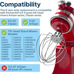 Batteur à œufs en acier inoxydable K45WW pour robot culinaire KitchenAid 4,5-5QT - Product Image 2