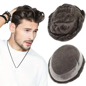 Wholesale Breathable European Thin Skin Swiss Lace Hair Units Mens Australia Toupee Human Hair Replacement System For Men