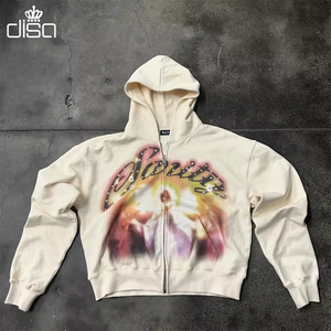 Felpa Corta da Uomo con Cappuccio e Zip, Personalizzata con Logo, Stampa DTG, Taglio e Cucito, di Alta Qualità in Cotone 450GSM Stile Streetwear con Strass - Product Image 1