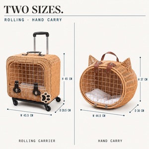 Handmade Wicker Pet Carrier Trolley Bag 4 <b>Wheel</b> Portable Travel Crate for Cats and <b>Small</b> Dogs - Product Image 2