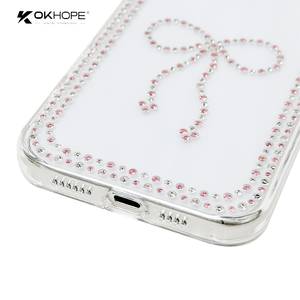 OKHOPE custodia per telefono con strass trasparente con anello magnetico, motivo a cuore sorridente - Product Image 5
