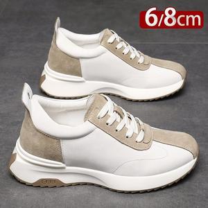 Baskets <span class=keywords><strong>compensées</strong></span> à plateforme en cuir de vachette et maille, à lacets, rehaussantes de 3 pouces, blanches, pour hommes, avec semelle intermédiaire en PU - Product Image 4